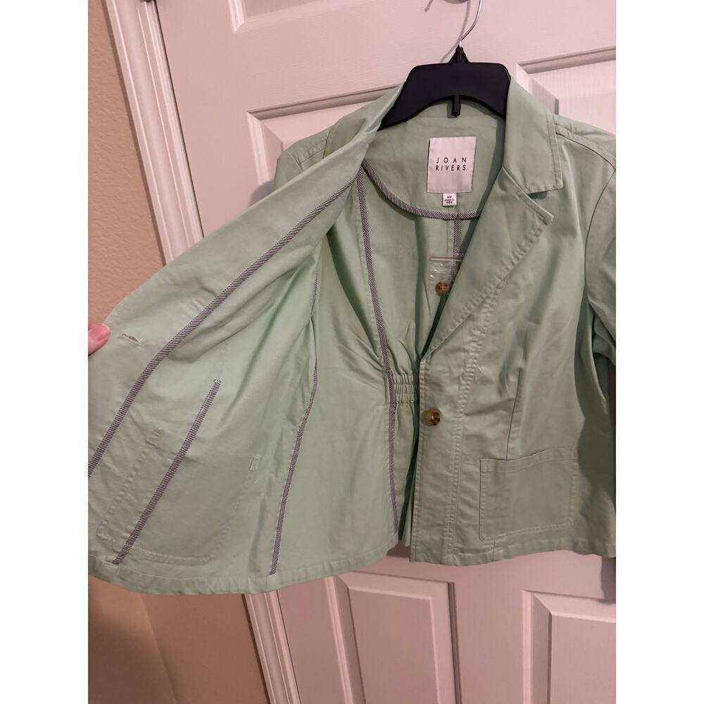 Joan Rivers New Cotton Signature Twill Cinched Back Blazer Green Medium Petite - Picture 9 of 13